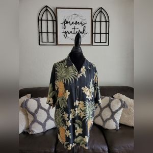 Tommy Bahama Hawaiian Floral Pineapple Print 100% Silk Button Up Shirt Size L